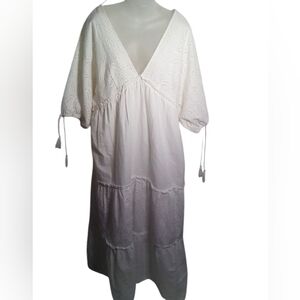 ASOS Crispy White Eyelet V Neck Tiered Maxi Dress Size 12